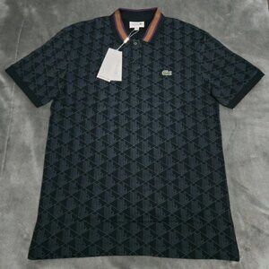 Lacoste Men's Navy Large Monogram Jacquard Polo Shirt - New with Tags